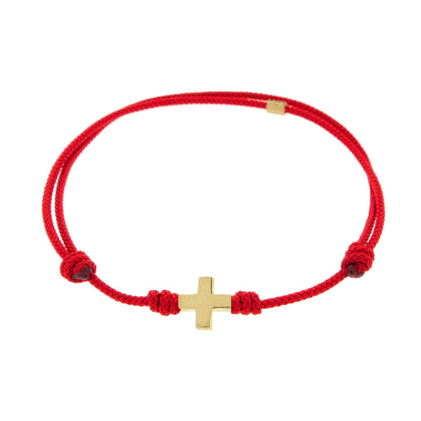 luis morais Gold Cross on Red Cord Bracelet