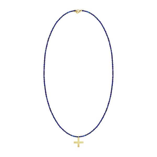 Luis Morais Gold Greek Cross Lapis Beaded Necklace