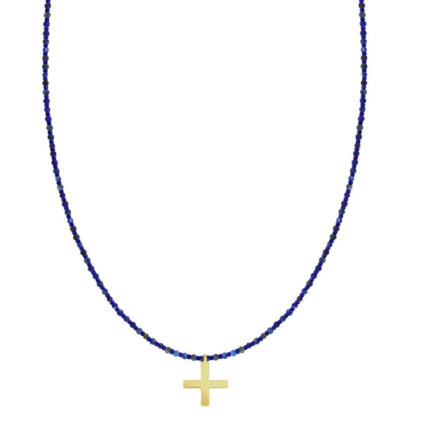 luis morais Gold Greek Cross Lapis Beaded Necklace