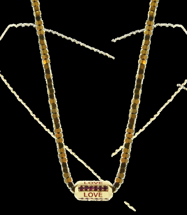 luis morais Gold Love Beaded Necklace With Rubies