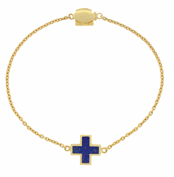 luis morais Lapis Gemstone Cross on Chain Bracelet