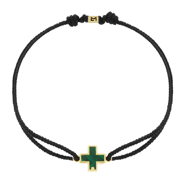 luis morais Malachite Cross on Black Cord Bracelet