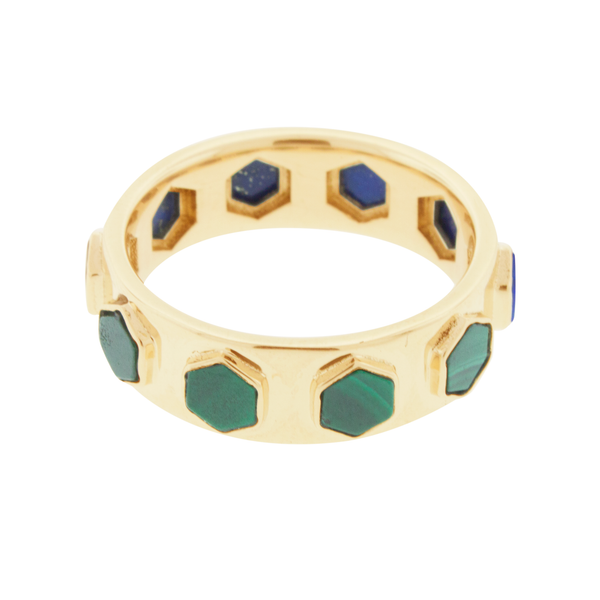 Luis Morais Malachite & Lapis Hexagon Lego Ring