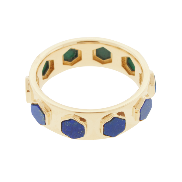 luis morais Malachite & Lapis Hexagon Lego Ring