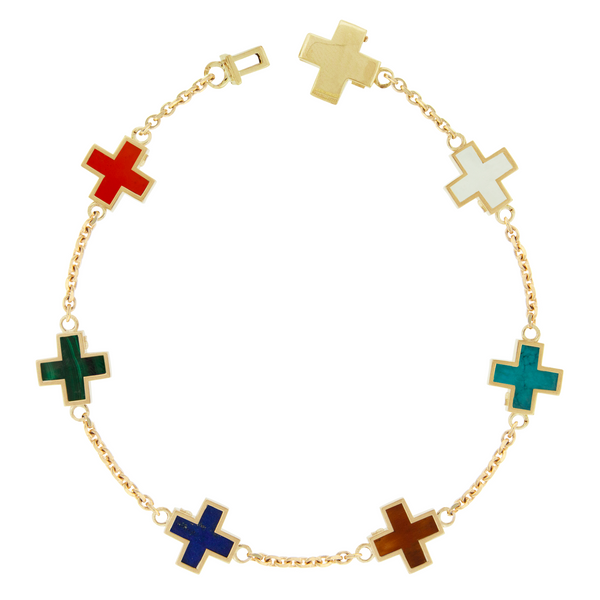 Luis Morais Multi Gemstone Cross Chain Bracelet