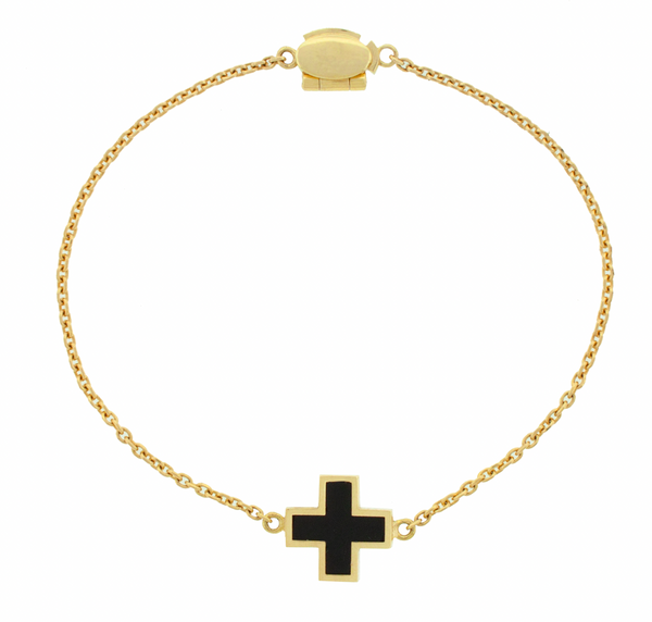 luis morais Onyx Gemstone Cross on Chain Bracelet