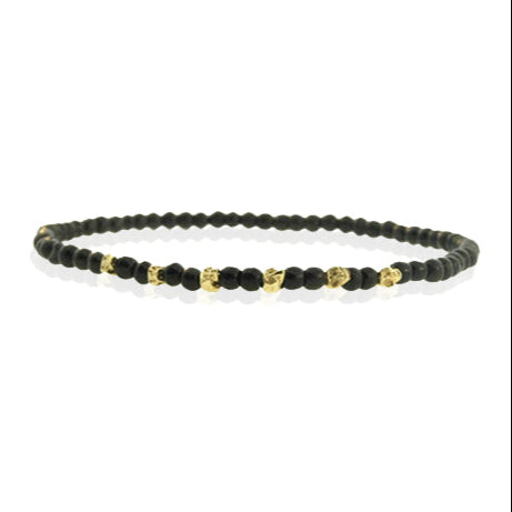 Luis Morais XS Skulls On Onyx Beaded Bracelet