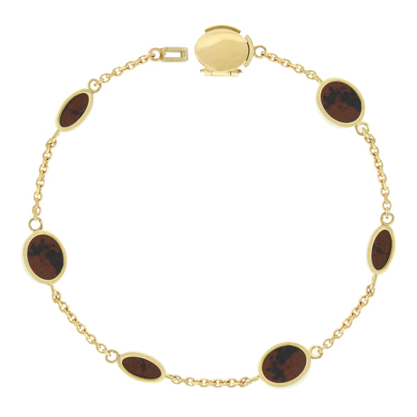 Luis Morais Mahogany Obsidian Oval Gemstone Gold Chain Bracelet