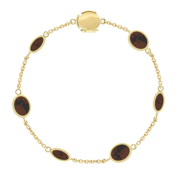 Luis Morais Mahogany Obsidian Oval Gemstone Gold Chain Bracelet
