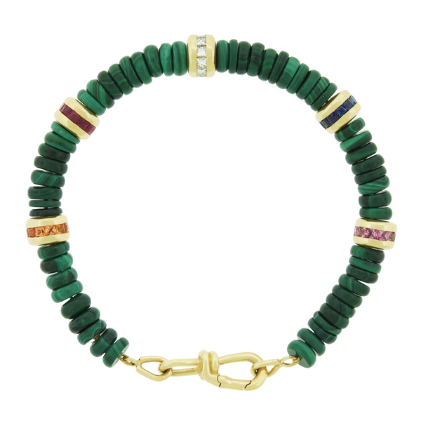 luis morais Malachite Bead Bracelet with Wire Clasp and Baguette Roundels