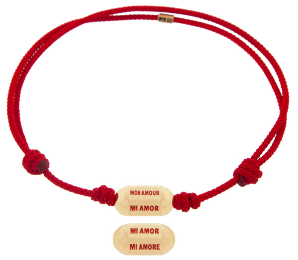 luis morais Mi Amor Mi Amore Mon Amour Hexagon Bolt Bead on a Cord Bracelet