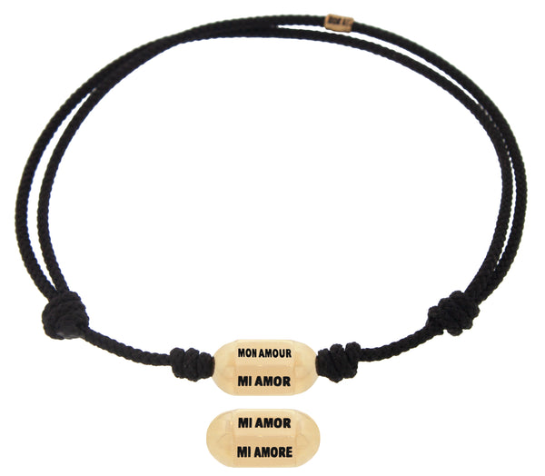 luis morais Mi Amor Mi Amore Mon Amour Hexagon Bolt Bead on a Cord Bracelet