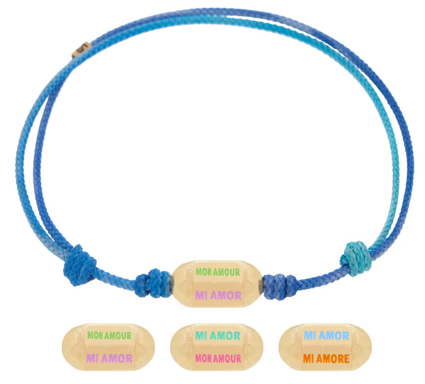 luis morais Mi Amor Mi Amore Mon Amour Hexagon Bolt Bead on a Cord Bracelet