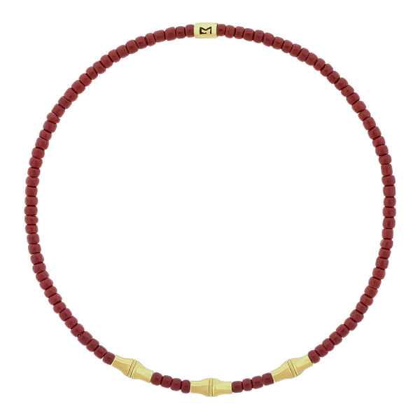 luis morais Mini Canister Bamboo Tubes on Burgundy Glass Bead Bracelet