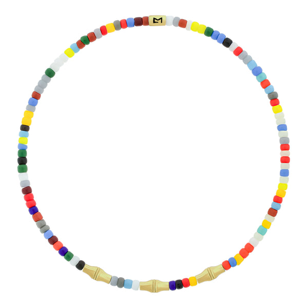 luis morais Mini Canister Bamboo Tubes on Multicolor Glass Bead Bracelet