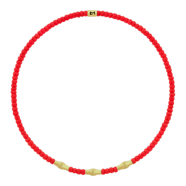 luis morais Mini Canister Bamboo Tubes on Red Glass Bead Bracelet