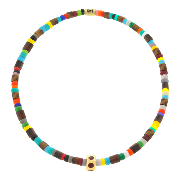 luis morais Mini Roundel Bead with Rubies on Beaded Bracelet