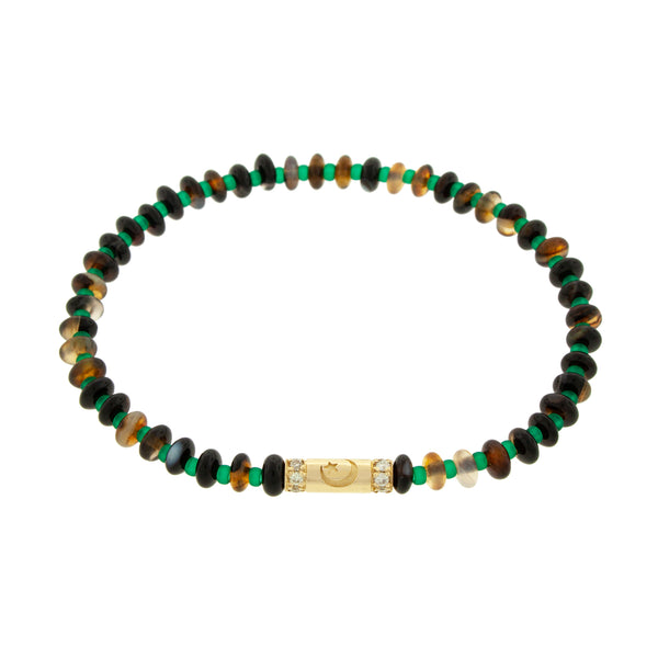 luis morais Moonstar Slim Tube with White Diamonds on a Beaded Bracelet