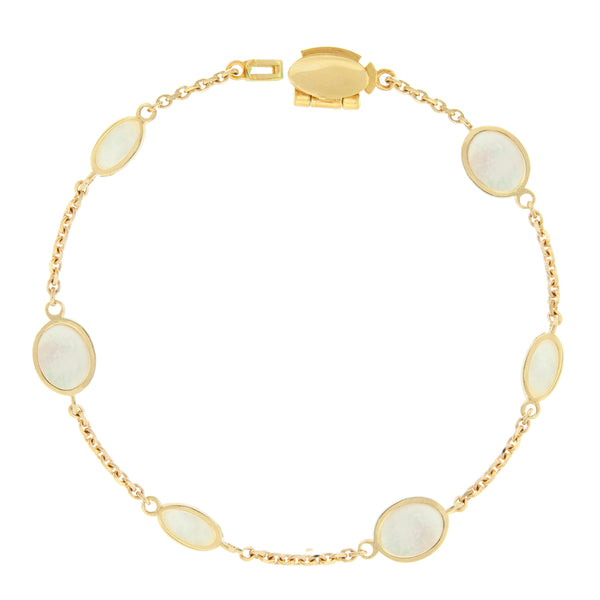 Luis Morais Mother Of Pearl Oval Gem Gold Chain Bracelet
