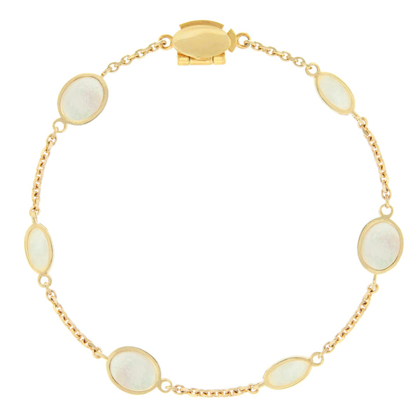 luis morais Mother of Pearl Oval Gem Gold Chain Bracelet