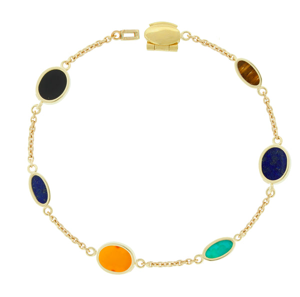 Luis Morais Multi Gemstone Oval Gold Chain Bracelet