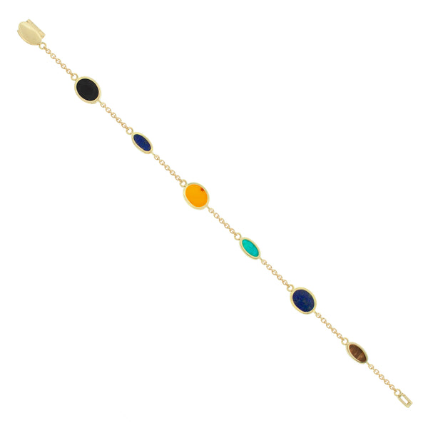 Luis Morais Multi Gemstone Oval Gold Chain Bracelet