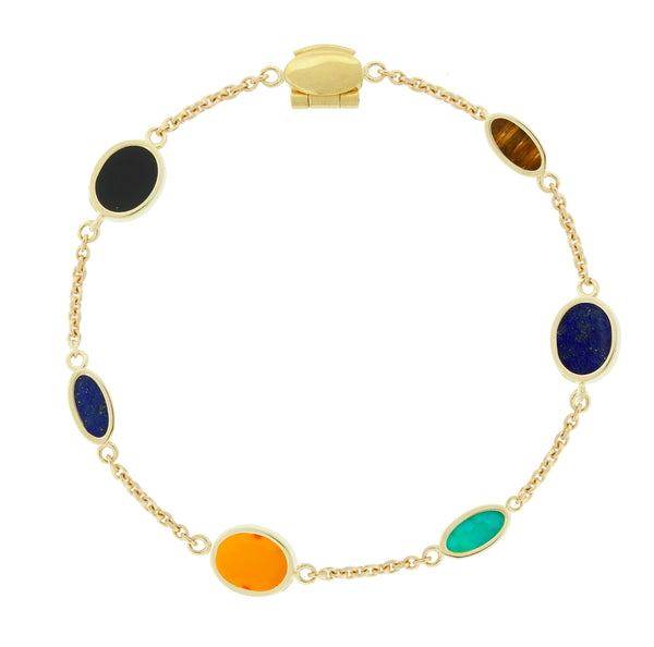 Luis Morais Multi Gemstone Oval Gold Chain Bracelet