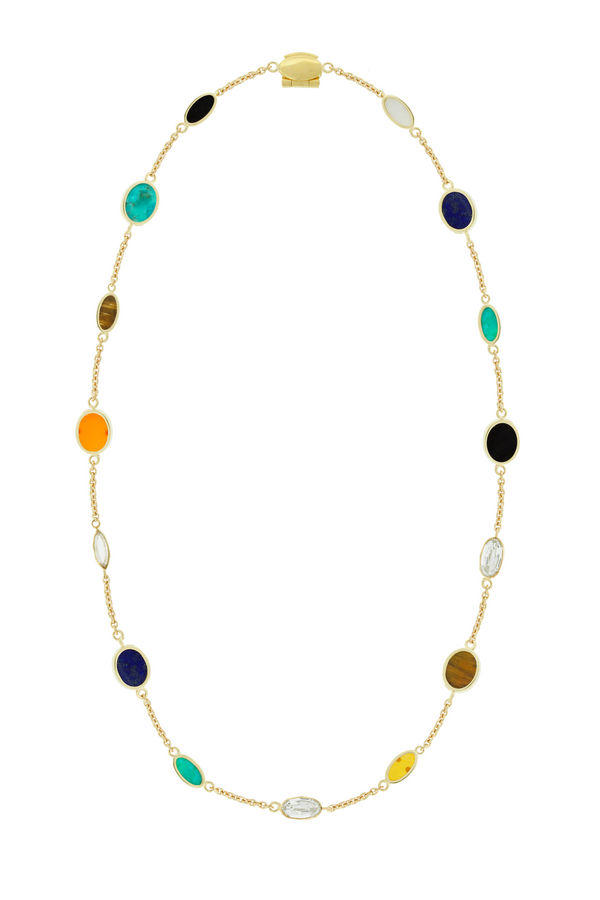 luis morais Multi Oval Gemstone Gold Chain Necklace with Diamonds