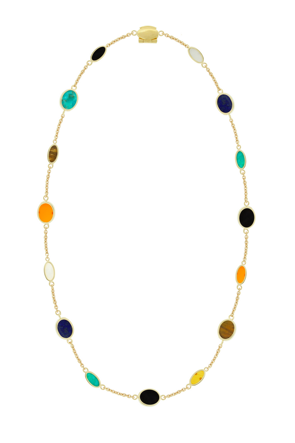 luis morais Multi Oval Gemstone Gold Chain Necklace