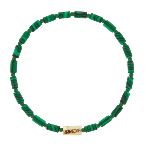 luis morais Multicolor Sapphire Twisted Hexagon on Malachite Bracelet