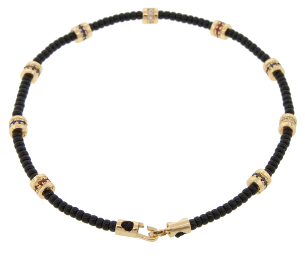 Luis Morais Nine Diamond Sapphire And Ruby Short Roll Beads On Bead Bracelet With Clasp