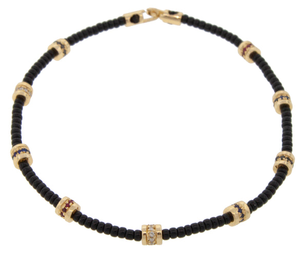 Luis Morais Nine Diamond Sapphire And Ruby Short Roll Beads On Bead Bracelet With Clasp