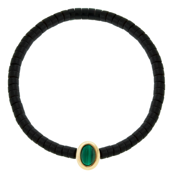 luis morais Oval Malachite Cabochon Onyx Beaded Bracelet