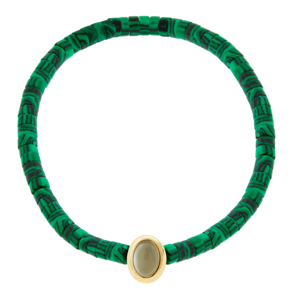 luis morais Oval Moonstone Cabochon Malachite Beaded Bracelet