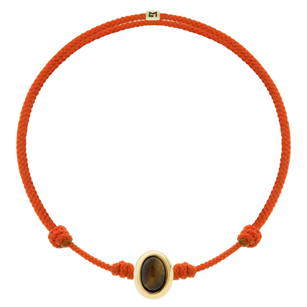 luis morais Oval Tiger's Eye Cabochon on Orange Cord Bracelet