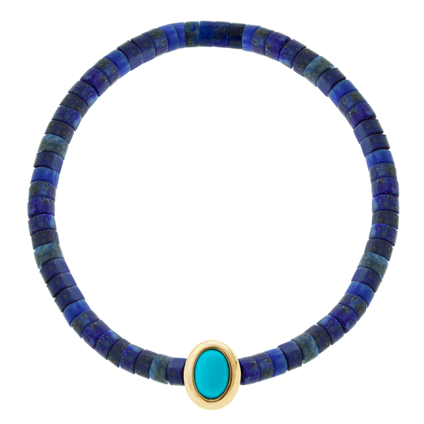 luis morais Oval Turquoise Cabochon Lapis Beaded Bracelet