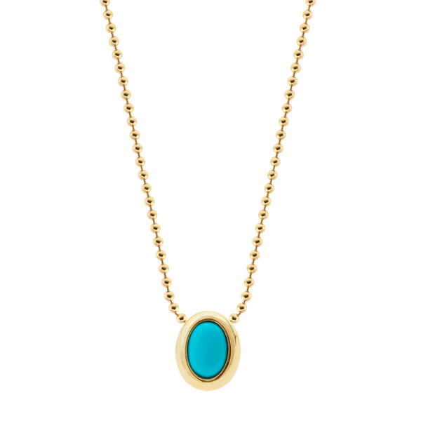 luis morais Oval Turquoise Cabochon on Ball Chain Necklace