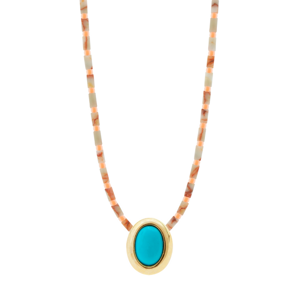 luis morais Oval Turquoise Cabochon on Jasper Beaded Necklace