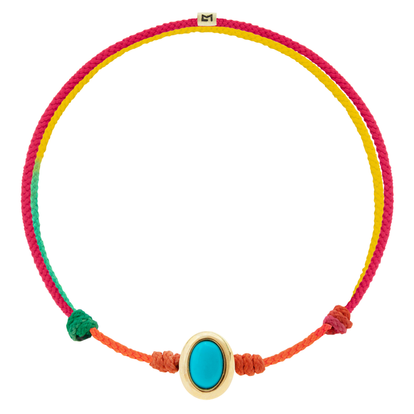 luis morais Oval Turquoise Cabochon on Rainbow Cord Bracelet