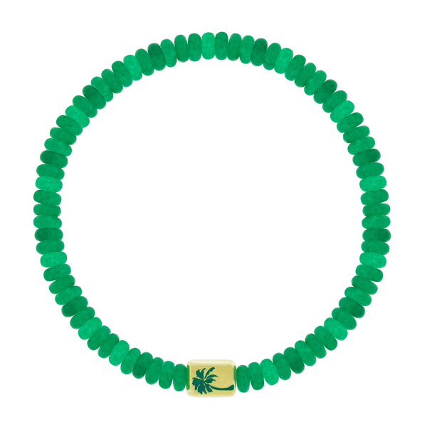 luis morais PALM TREE Ingot on Green Jade Bead Bracelet