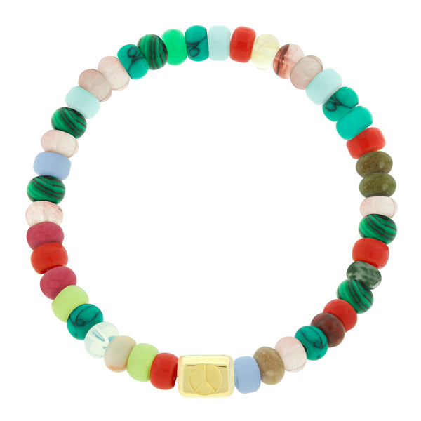 luis morais Peace Sign Ingot on Gemstone Beaded Bracelet