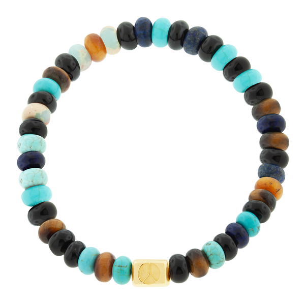 luis morais Peace Sign Ingot on Multi Gemstone Beaded Bracelet