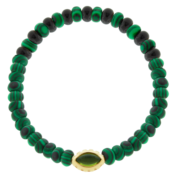 luis morais Peridot Eye of the Idol Malachite/Onyx Bead Bracelet