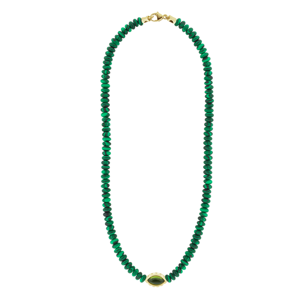 luis morais Peridot Eye of the Idol on Malachite Beaded Necklace