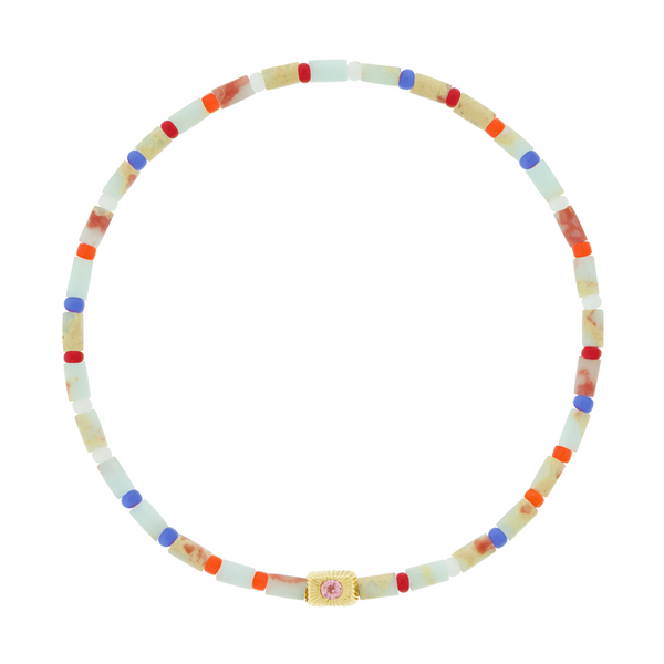 luis morais Pink Sapphire Corrugated Ingot on Beaded Bracelet