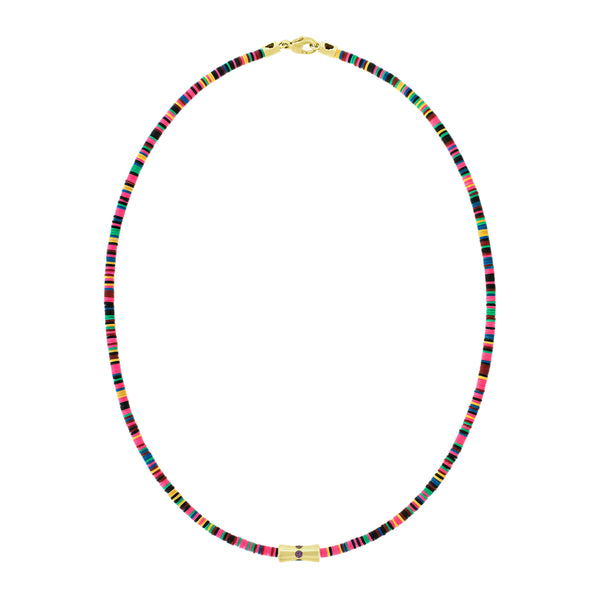 luis morais Rainbow Sapphire Sheath on a Multi Vinyl Beaded Necklace
