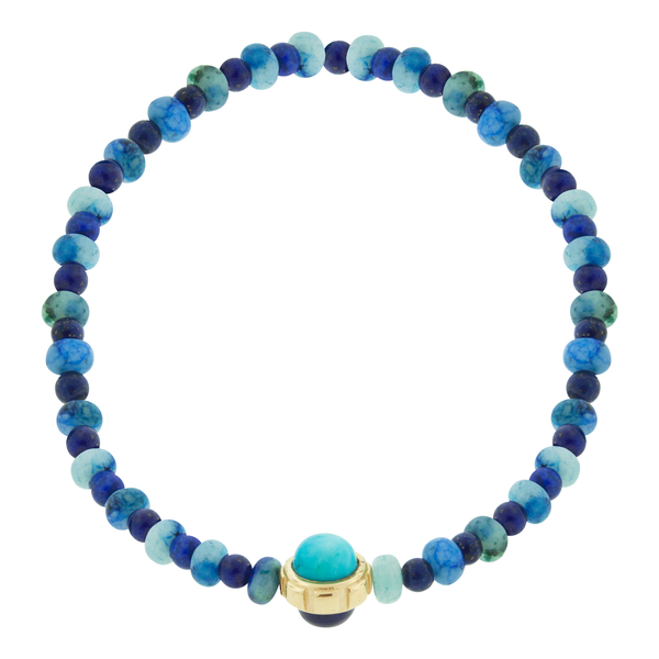 Luis Morais Rotary Collar With Turquoise & Lapis Cabochons On Bead Bracelet