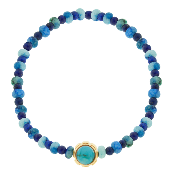 Luis Morais Rotary Collar With Turquoise & Lapis Cabochons On Bead Bracelet