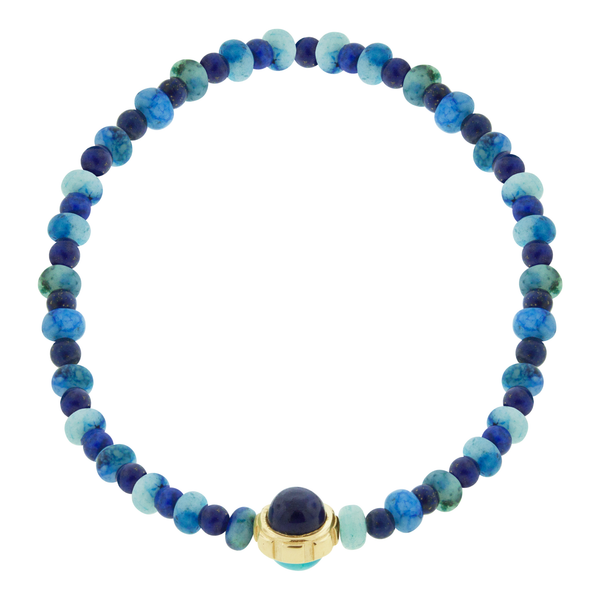 Luis Morais Rotary Collar With Turquoise & Lapis Cabochons On Bead Bracelet