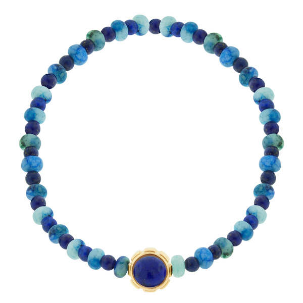 luis morais Rotary Collar with Turquoise & Lapis Cabochons on Bead Bracelet